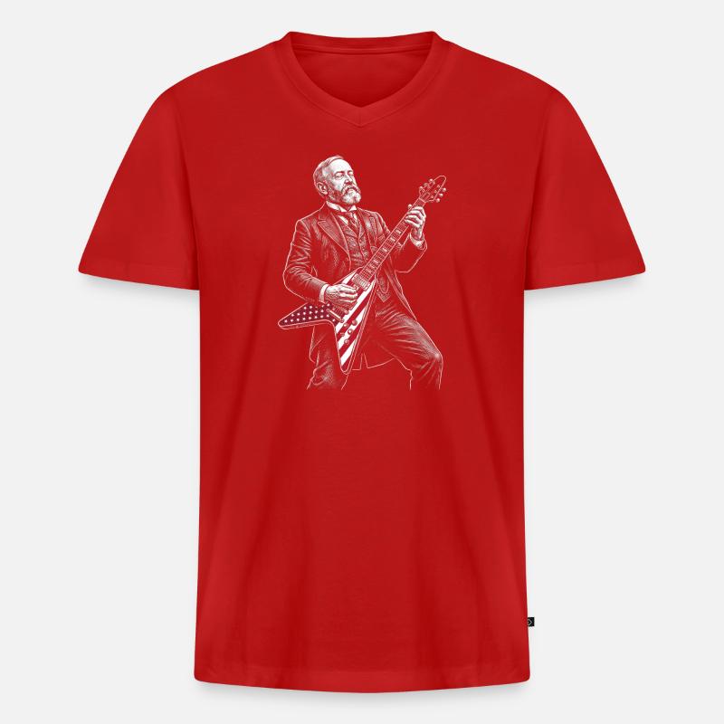 Benjamin Harrison Gitarrenheld mit Flagge - Männer Premium Bio T-Shirt mit V-Ausschnitt - Rot
