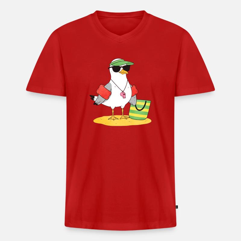 Seemöwe Strandlook - Männer Premium Bio T-Shirt mit V-Ausschnitt - Rot