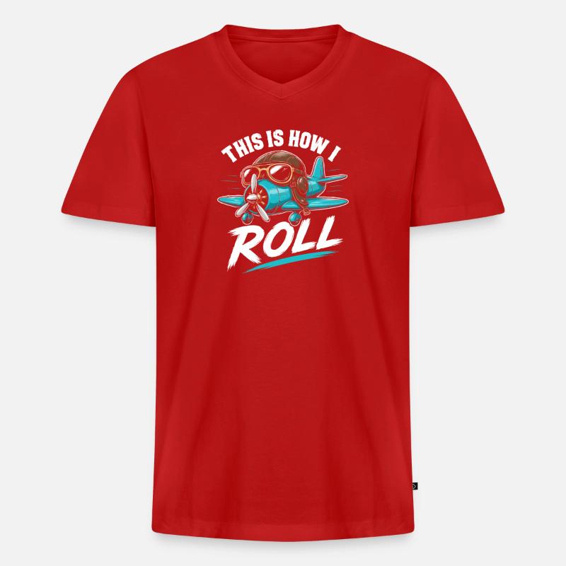 Propellerflugzeug Roll Spruch - Männer Premium Bio T-Shirt mit V-Ausschnitt - Rot