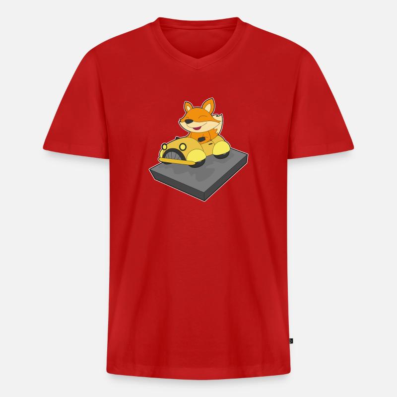 Fuchs Auto - Männer Premium Bio T-Shirt mit V-Ausschnitt - Rot