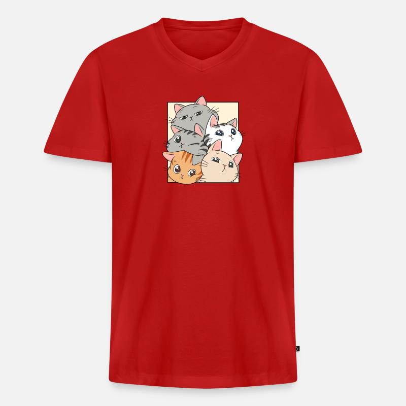 Cat Stack Ensemble - T-shirt encolure en V Premium bio Homme - rouge