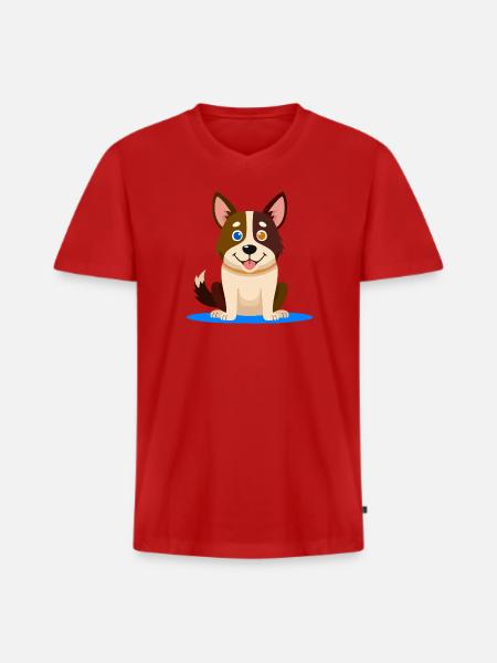 Kleiner bunter Hund (Comic) - Männer Premium Bio T-Shirt mit V-Ausschnitt - Rot
