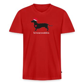 Schwarzer Dackel Herz Bollenhut - Männer Premium Bio T-Shirt mit V-Ausschnitt - Rot - Vorne - Nico (187cm)
