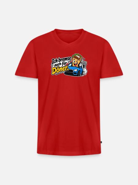 Ich bremse auch für Döner - Männer Premium Bio T-Shirt mit V-Ausschnitt - Rot