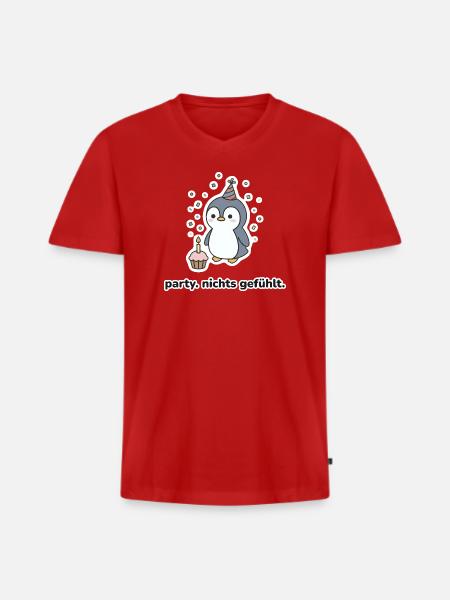 party. nichts gefühlt. – Pinguin Meme - Männer Premium Bio T-Shirt mit V-Ausschnitt - Rot