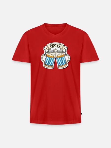 Prost! Bierkrüge Sticker Design - Männer Premium Bio T-Shirt mit V-Ausschnitt - Rot