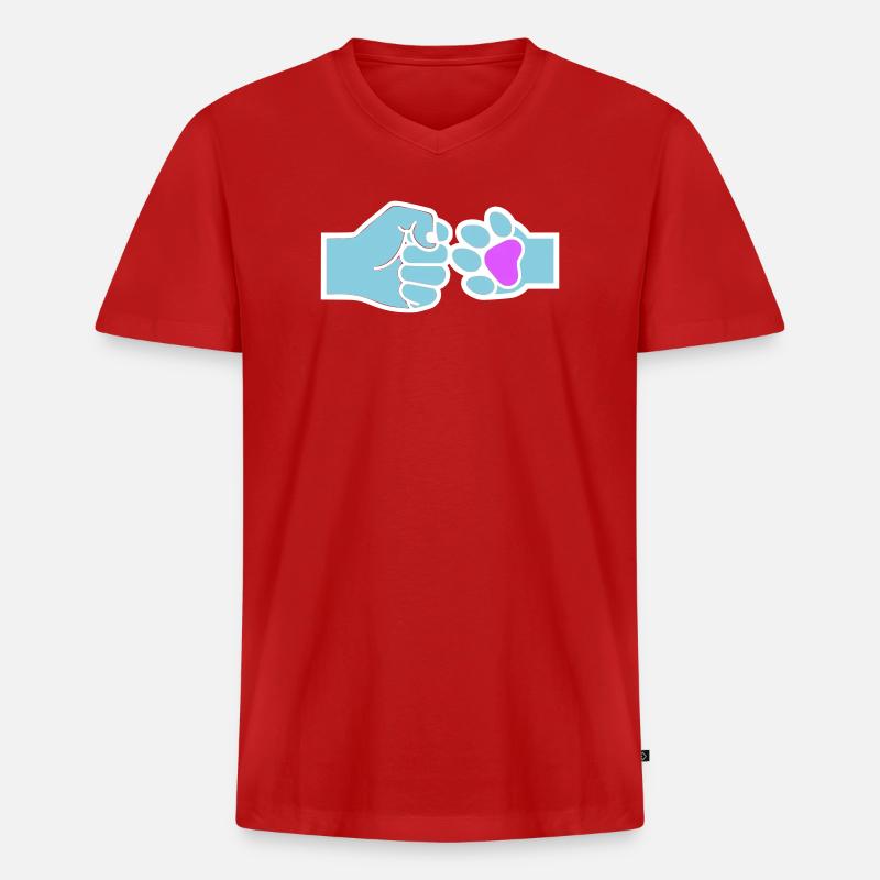 Faust Pfote Check Mensch Tier Team - Männer Premium Bio T-Shirt mit V-Ausschnitt - Rot