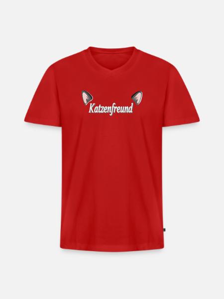 Katzenfreund: Katzenliebe Typografie - Männer Premium Bio T-Shirt mit V-Ausschnitt - Rot