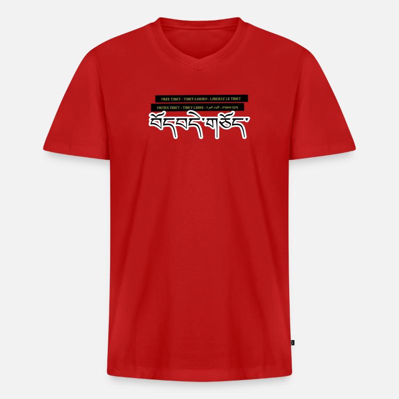Multi Tibet - Männer Premium Bio T-Shirt mit V-Ausschnitt - Rot