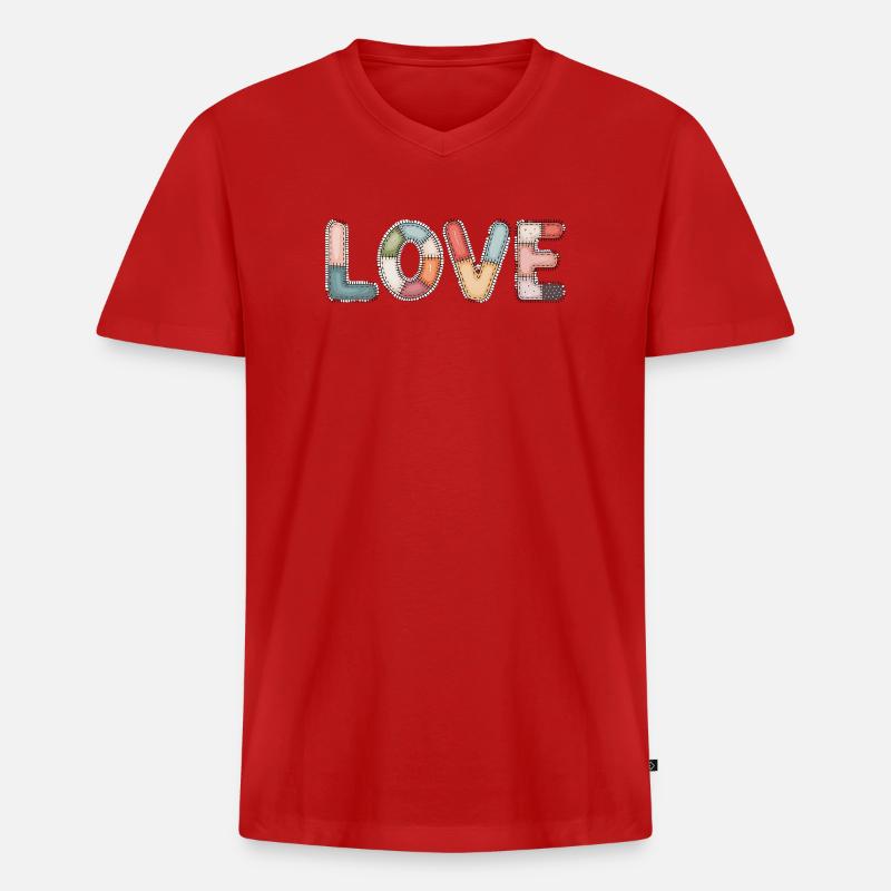 Love Patchwork Nähen Handarbeit Design - Männer Premium Bio T-Shirt mit V-Ausschnitt - Rot