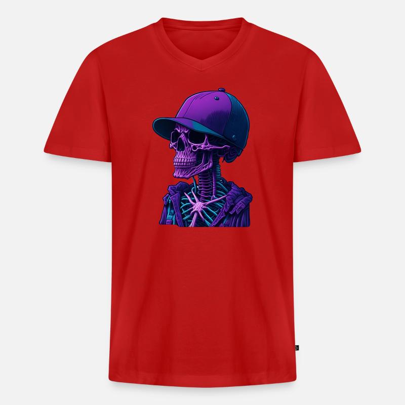 Skelett mit Kappe - Männer Premium Bio T-Shirt mit V-Ausschnitt - Rot