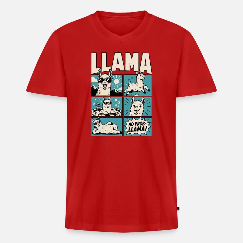 Chill Llama Comic Design - Männer Premium Bio T-Shirt mit V-Ausschnitt - Rot