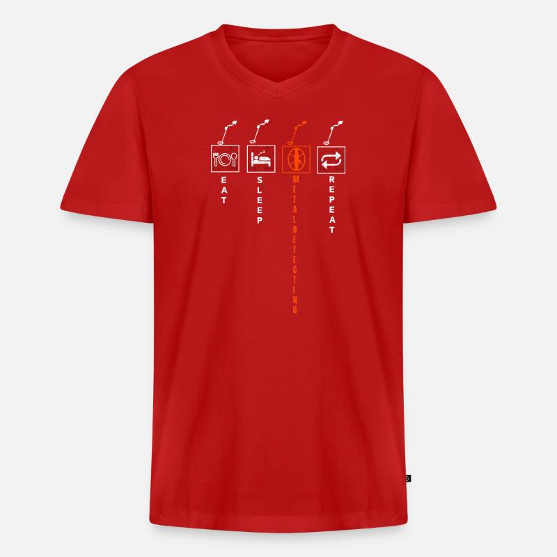 Eat_Sleep_Metaldetecting_repeat - Männer Premium Bio T-Shirt mit V-Ausschnitt - Rot