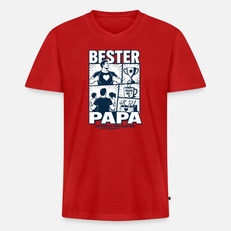 Bester Papa Superheld Design - Männer Premium Bio T-Shirt mit V-Ausschnitt - Rot