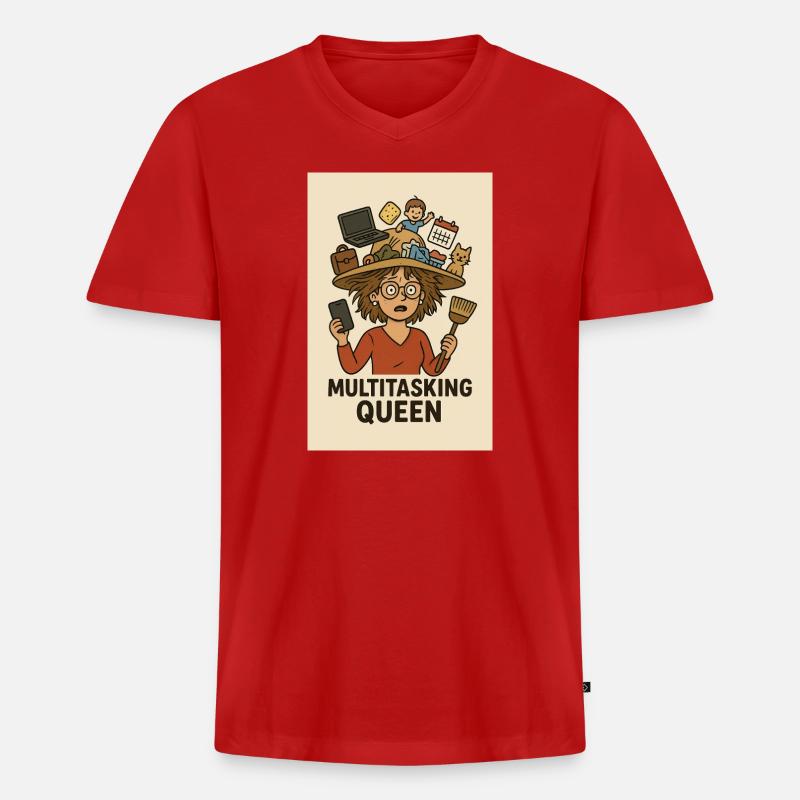 Multitasking Queen - Männer Premium Bio T-Shirt mit V-Ausschnitt - Rot