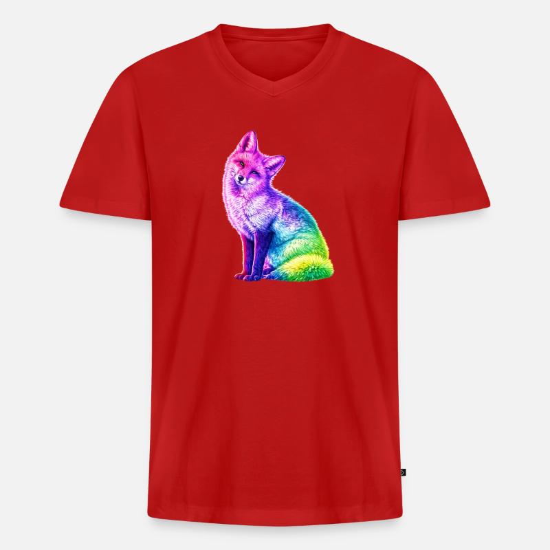 Regenbogenfuchs Farbkunst - Männer Premium Bio T-Shirt mit V-Ausschnitt - Rot