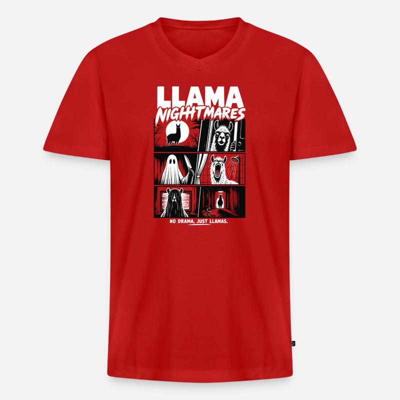 Llama Nightmares Horror Comic - Männer Premium Bio T-Shirt mit V-Ausschnitt - Rot