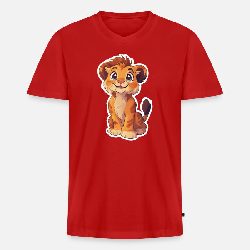 Löwe - Männer Premium Bio T-Shirt mit V-Ausschnitt - Rot