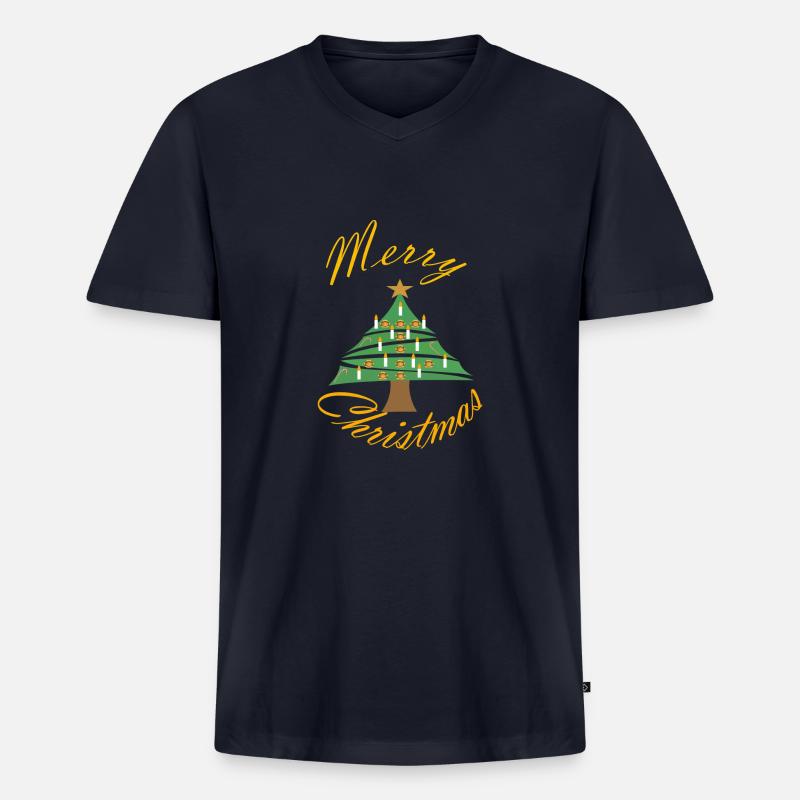 Weihnachtsbild mit Weihnachtsbaum - Männer Premium Bio T-Shirt mit V-Ausschnitt - Navy