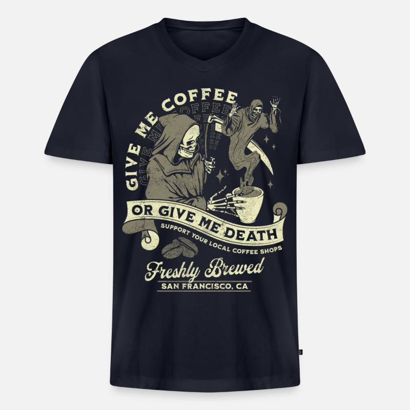 Kaffee oder Tod: Frisch Gebrüht - Männer Premium Bio T-Shirt mit V-Ausschnitt - Navy
