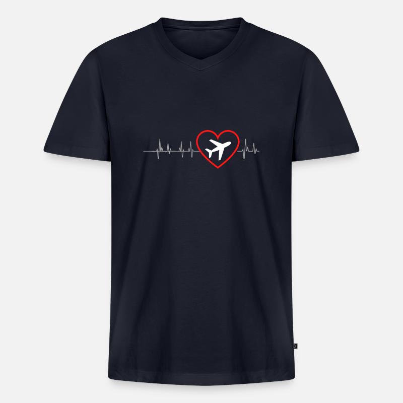 Flugzeug Plane Flieger Frequenz - Männer Premium Bio T-Shirt mit V-Ausschnitt - Navy