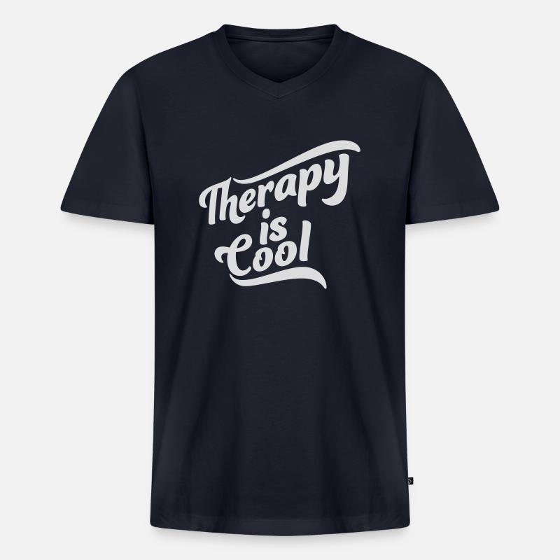 therapy is cool Zitat - Männer Premium Bio T-Shirt mit V-Ausschnitt - Navy
