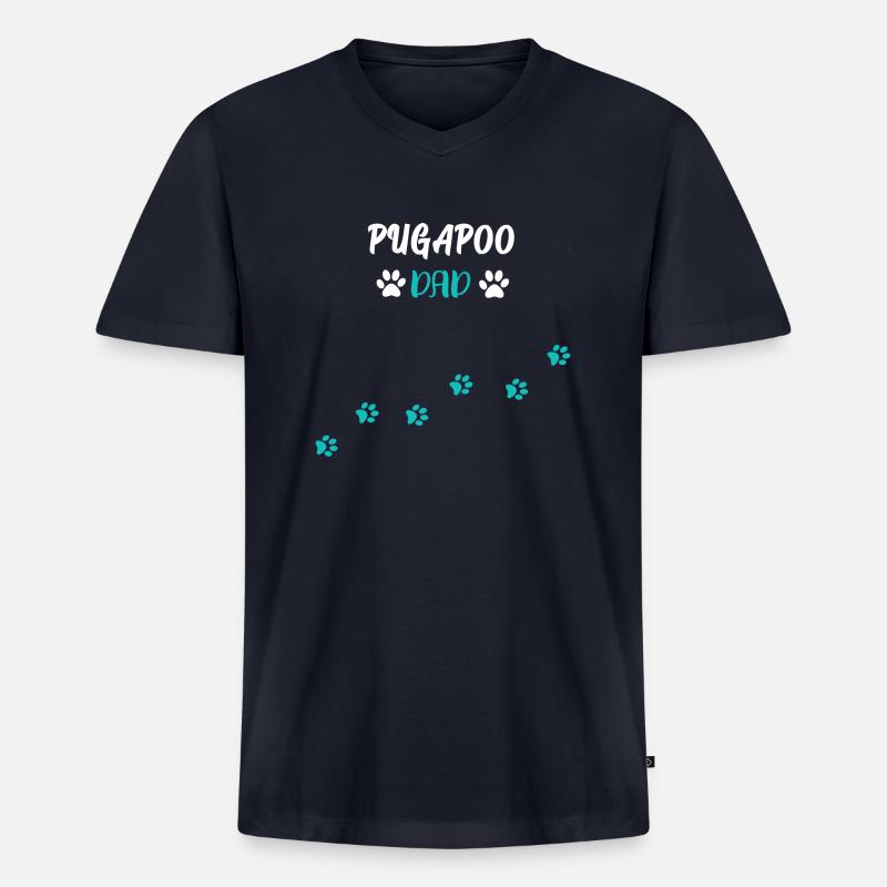 Pugapoo Dad - Pudel Mops Mix - Männer Premium Bio T-Shirt mit V-Ausschnitt - Navy