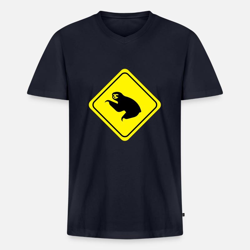 Sloth Warning - Männer Premium Bio T-Shirt mit V-Ausschnitt - Navy