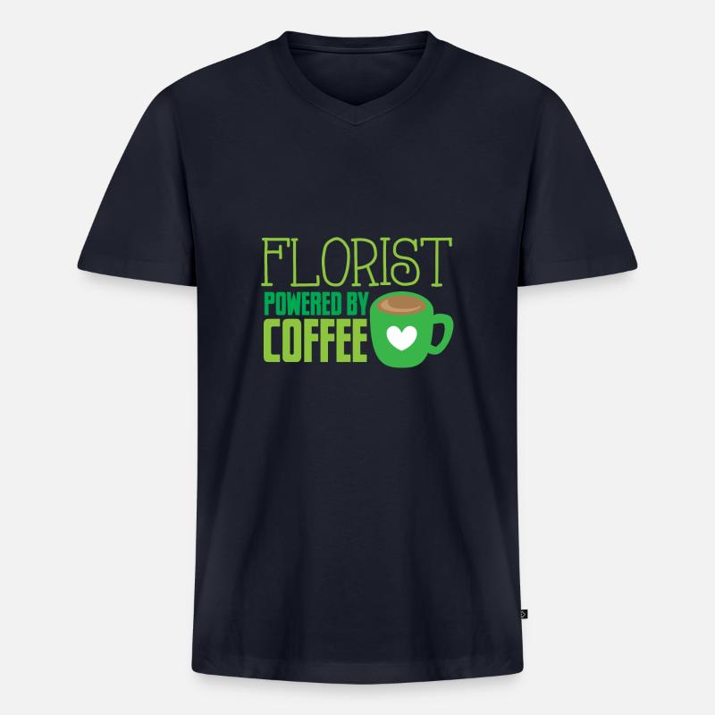 Blumengeschäft mit Kaffee - Männer Premium Bio T-Shirt mit V-Ausschnitt - Navy