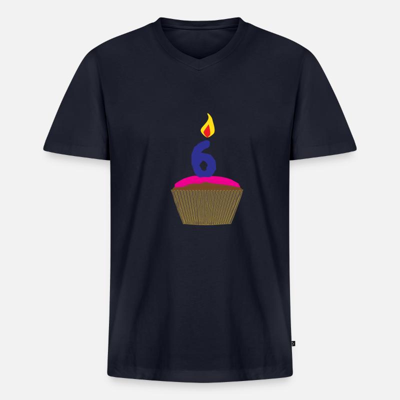Cupcake mit Kerze Nummer 6 - Männer Premium Bio T-Shirt mit V-Ausschnitt - Navy