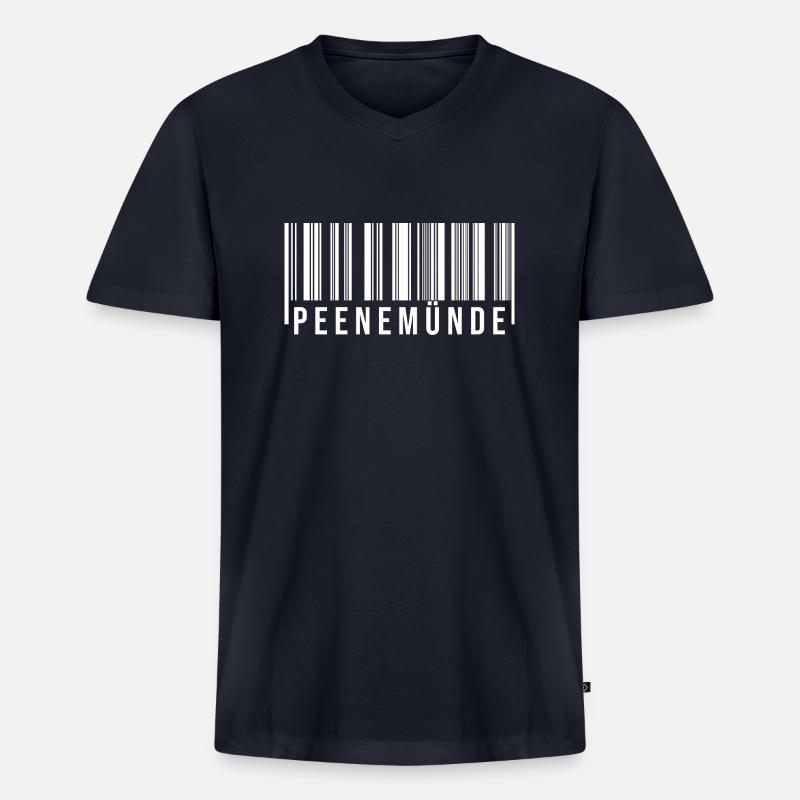 Peenemünde Strichcode - Männer Premium Bio T-Shirt mit V-Ausschnitt - Navy