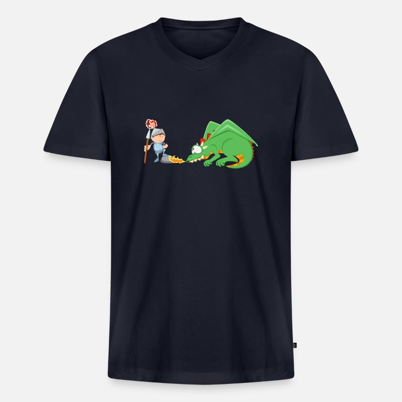 Ritter und Drache - Männer Premium Bio T-Shirt mit V-Ausschnitt - Navy
