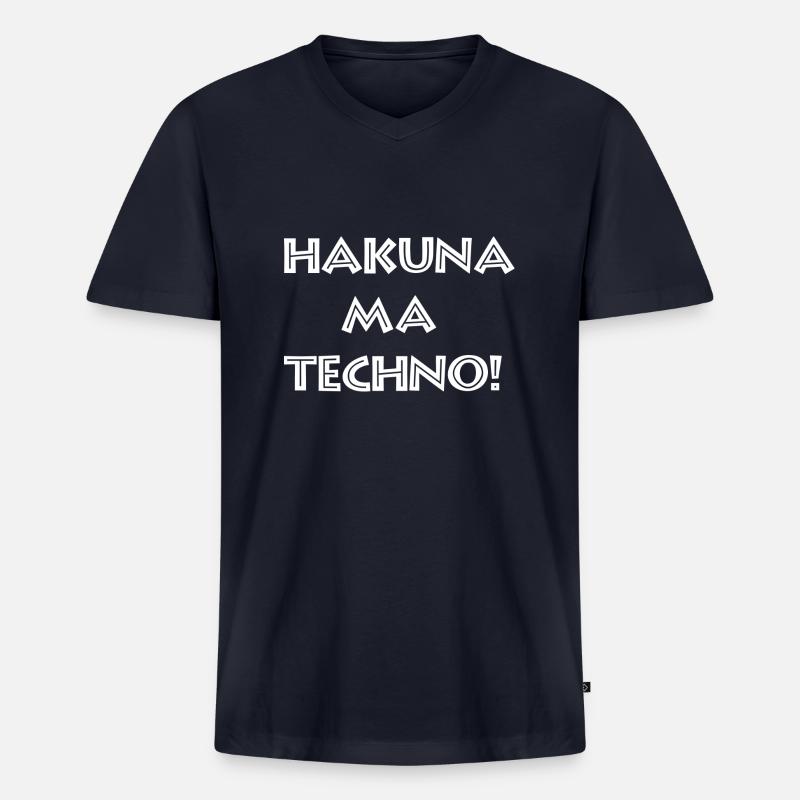 Hakuna Ma Techno_white - Männer Premium Bio T-Shirt mit V-Ausschnitt - Navy