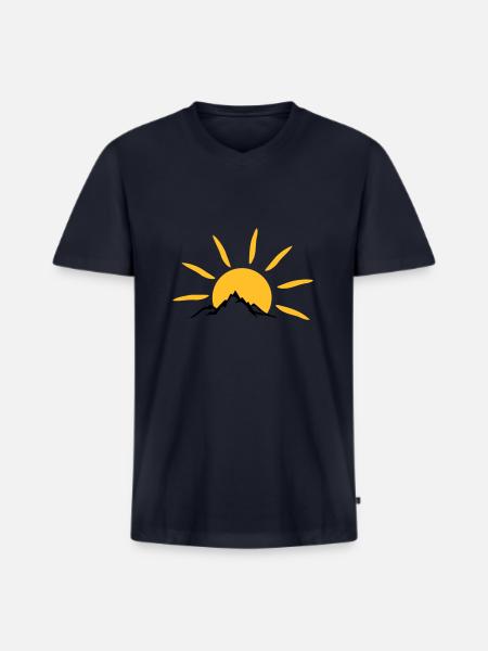 Landschaft - Berge Sonne - Männer Premium Bio T-Shirt mit V-Ausschnitt - Navy