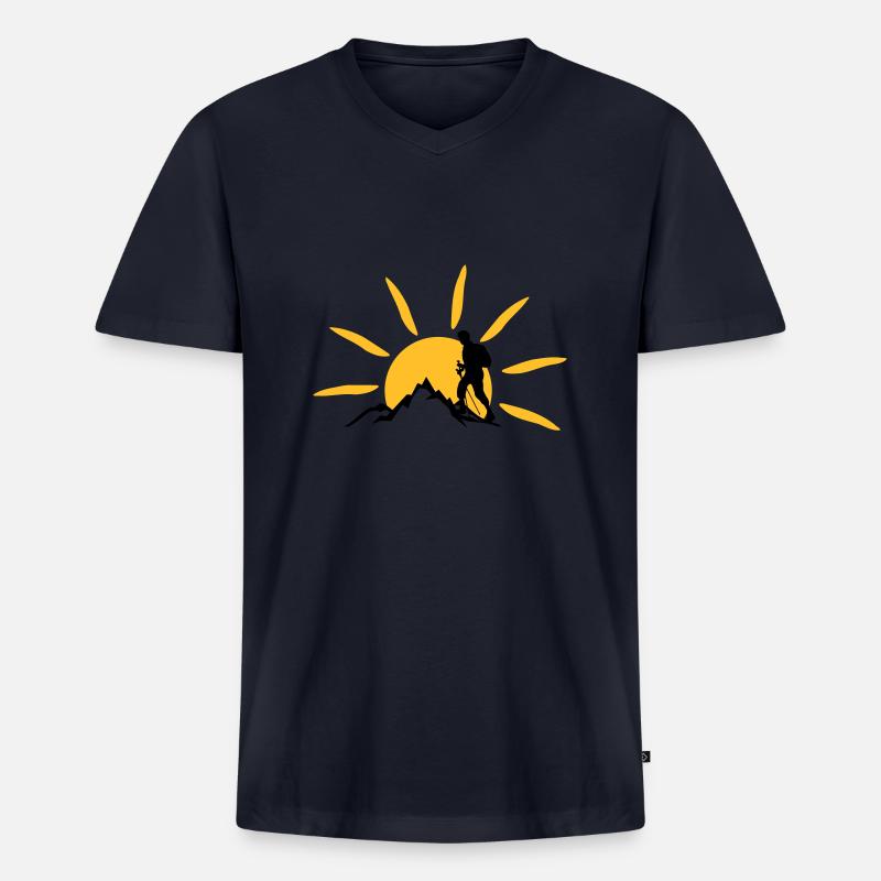 Freizeit - Berge Wanderer - Männer Premium Bio T-Shirt mit V-Ausschnitt - Navy