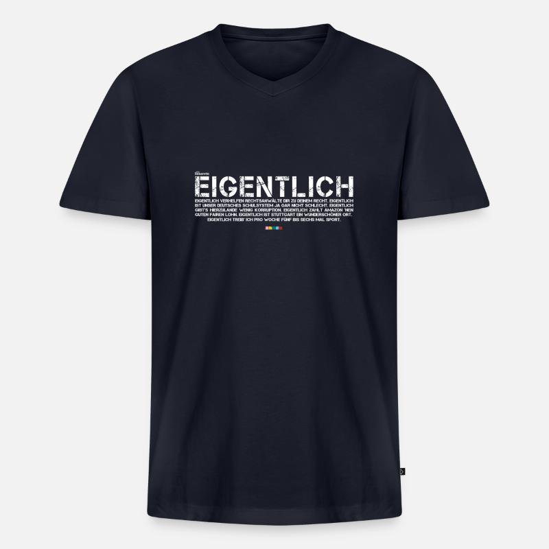 Eigentlich (weiß, mit Stabil Logo) - Männer Premium Bio T-Shirt mit V-Ausschnitt - Navy