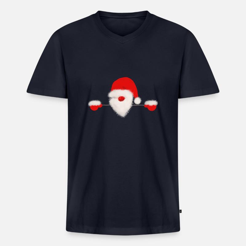Peeping Weihnachtsmann - Männer Premium Bio T-Shirt mit V-Ausschnitt - Navy