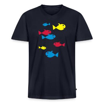 Fische Vektor - Männer Premium Bio T-Shirt mit V-Ausschnitt - Navy - Vorne - Nico (187cm)
