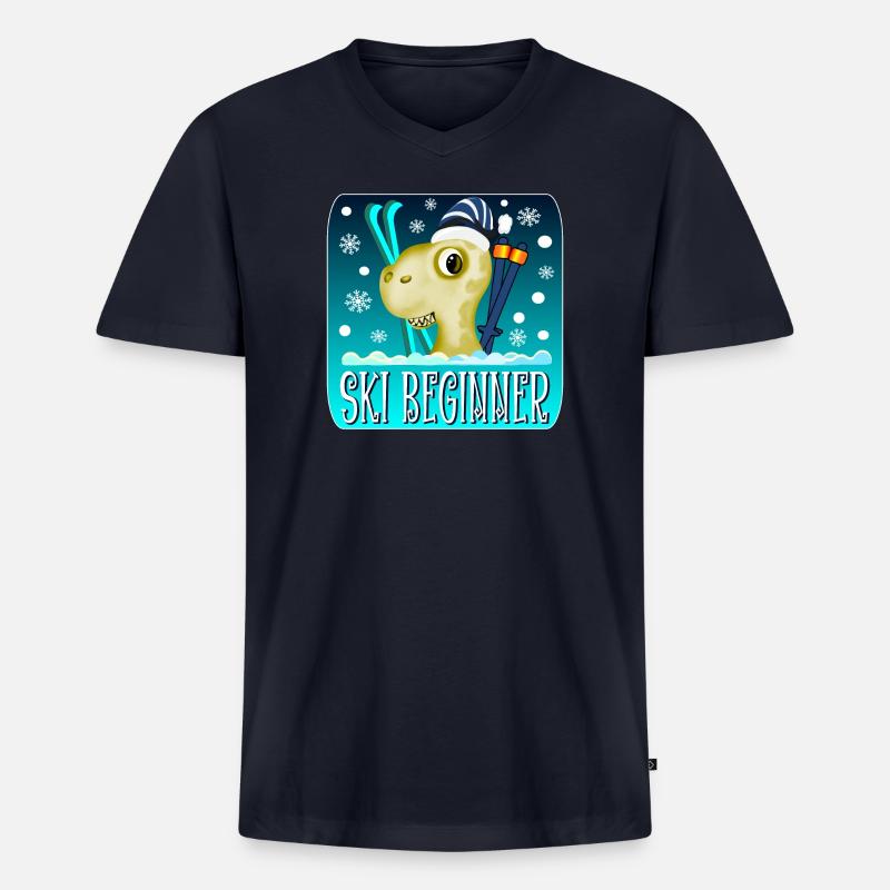 SKI BEGINNER - WINTER DINOSAURIER - Männer Premium Bio T-Shirt mit V-Ausschnitt - Navy
