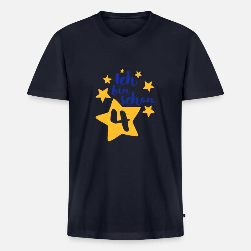 Ich bin schon Vier! - Männer Premium Bio T-Shirt mit V-Ausschnitt - Navy