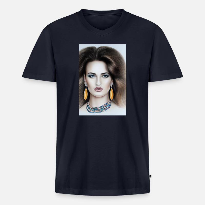 Frau mit Schmuck - Männer Premium Bio T-Shirt mit V-Ausschnitt - Navy