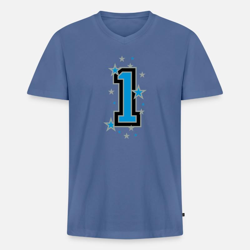 Nummer Eins 1 - Männer Premium Bio T-Shirt mit V-Ausschnitt - Taubenblau