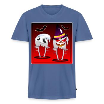 HALLOWEEN-GEISTER KRÜCKEN - Männer Premium Bio T-Shirt mit V-Ausschnitt - Taubenblau - Vorne - Nico (187cm)