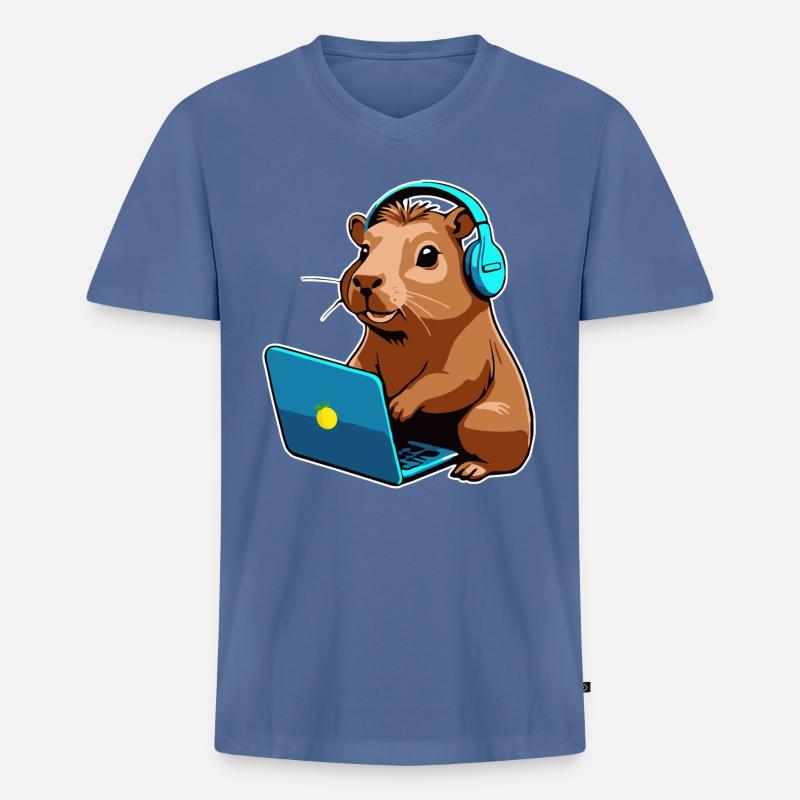 Capybara Programmierer Coder Computer - Männer Premium Bio T-Shirt mit V-Ausschnitt - Taubenblau