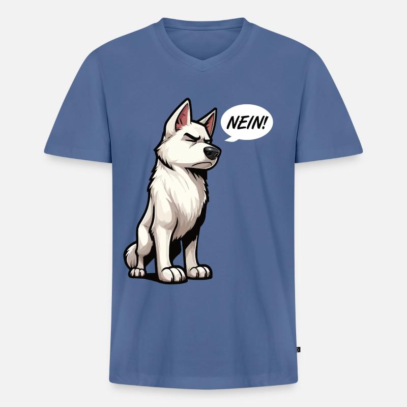 Nein Weißer Schäferhund Schäferhund Schäferhunde - Männer Premium Bio T-Shirt mit V-Ausschnitt - Taubenblau