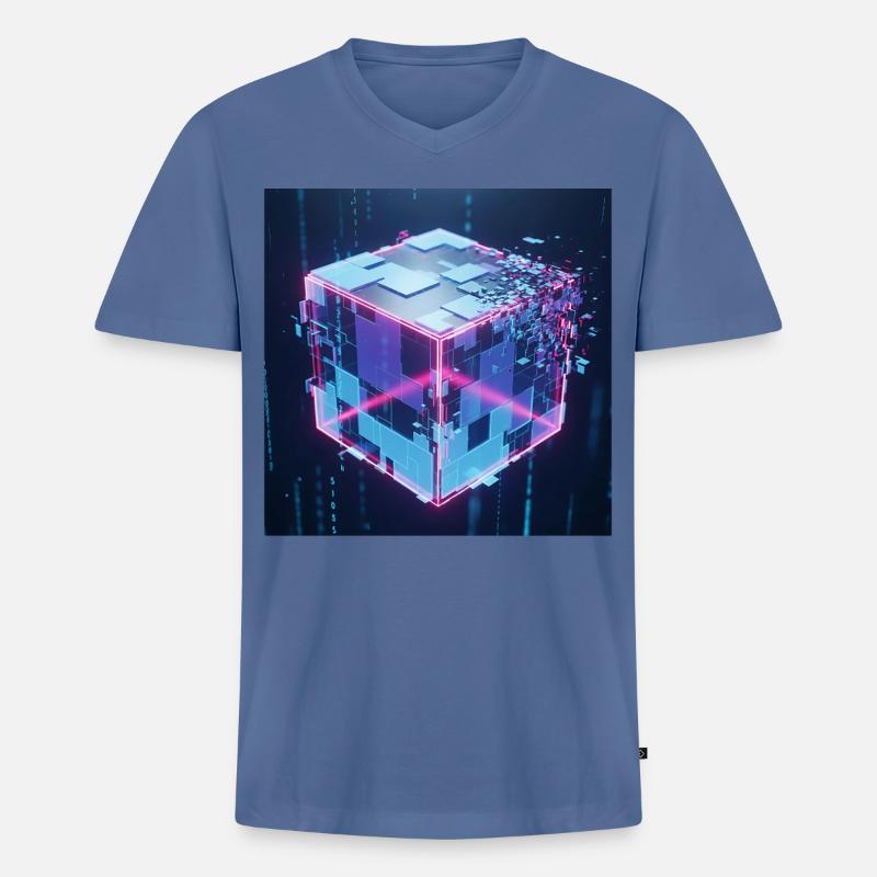 Digitaler Würfel Technologie Digital Cube Tech - Männer Premium Bio T-Shirt mit V-Ausschnitt - Taubenblau