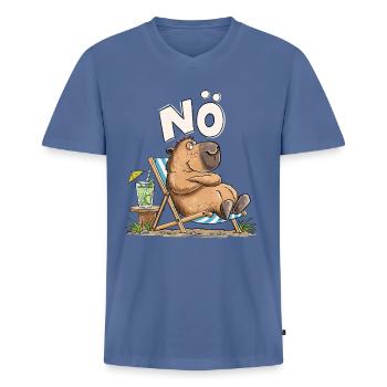 Nö Capybara Urlaub Pause Auszeit Sarkasmus - Männer Premium Bio T-Shirt mit V-Ausschnitt - Taubenblau - Vorne - Nico (187cm)