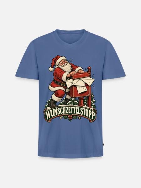 Wunschzettelstopp – Weihnachtsmann am Briefkasten - Männer Premium Bio T-Shirt mit V-Ausschnitt - Taubenblau