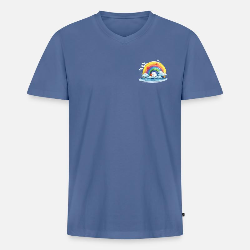 Regenbogen mit Wolken - Männer Premium Bio T-Shirt mit V-Ausschnitt - Taubenblau