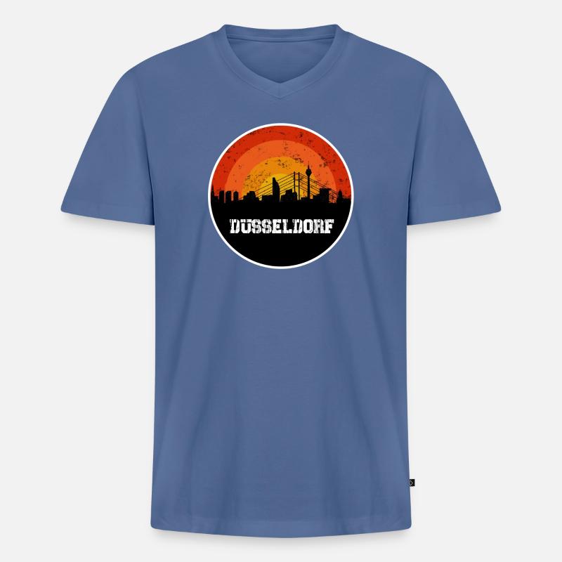 Skyline Düsseldorf - Männer Premium Bio T-Shirt mit V-Ausschnitt - Taubenblau